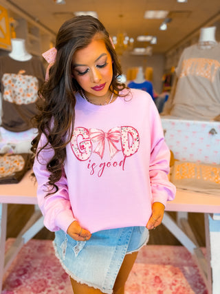 True to size god is good crewneck cozy and soft and affordable. 
