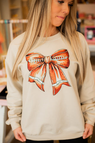 Game day bow top, football bow shirt, neutral game day tee, football sweatshirt for women, boutique game day outfit, oversized bow graphic. 