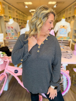 Cozy Button Down Waffle Top