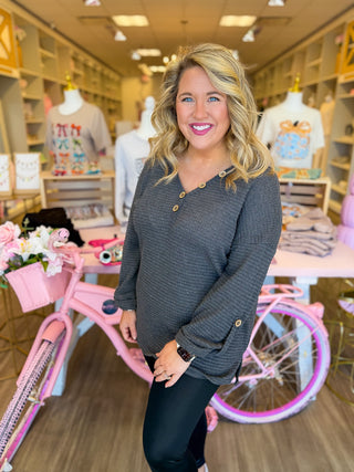 Cozy Button Down Waffle Top