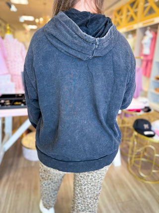 Mineral wash hoodie with star embroidered patches. 