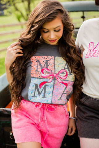 MAMA graphic tee in 4 boxes with bow. 