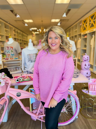 Think Pink Waffle Knit Pullover