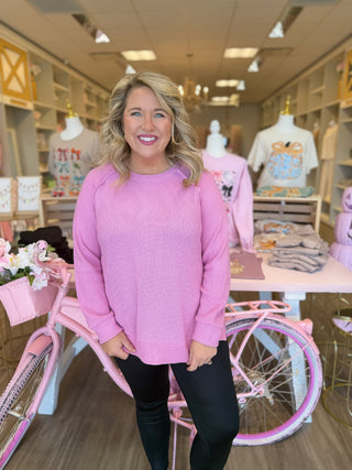 Think Pink Waffle Knit Pullover