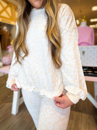 Cream Leopard matching set cozy and comfy. 