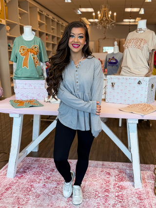 Button Henley Babydoll Top