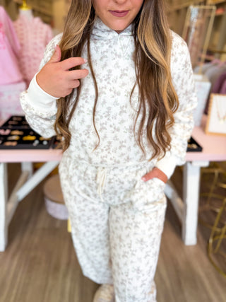 Adorable floral print sweat set with cropped sweatshirt and joggers. 