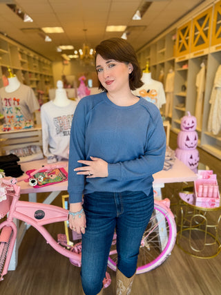 Blue Waffle Knit Pullover