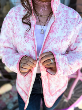 Gorgeous lightweight jacket with floral design and horses. Perfect for Ky girls. 